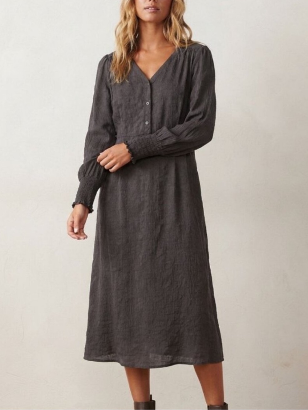 J. Jill Charcoal Gray V-Neck Midi Dress